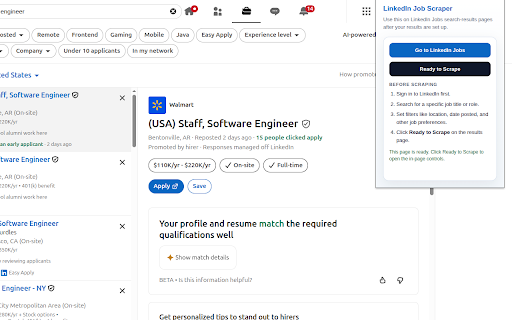 LinkedIn Job Scraper :: Run the extension on a LinkedIn Jobs search-results page to collect the current results set page by page and download one local…