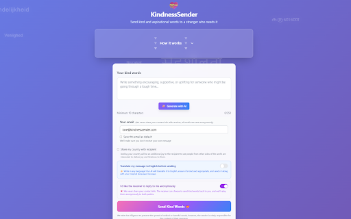 KindnessSender - Spread Kindness Everywhere :: Send anonymous kind words to people who might be struggling. Spread positivity from your browser.