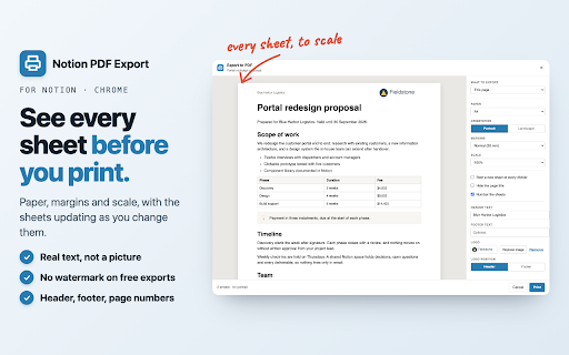Notion PDF Export - Print and save Notion pages as PDF :: Export Notion pages to clean PDFs and generate invoices from a database. Real text, correct page breaks, no watermark.