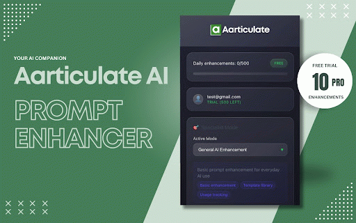 Aarticulate :: Transform simple prompts into professional AI requests for ChatGPT, Claude & more. Privacy-focused with user consent.