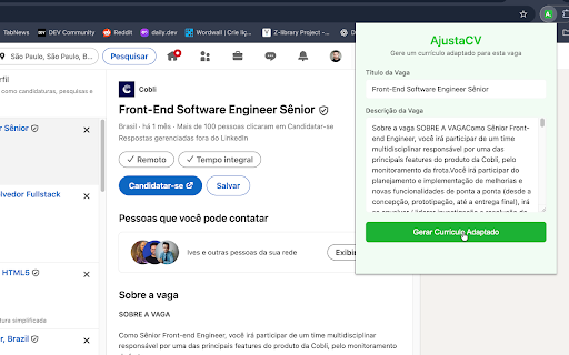 AjustaCV :: Gera currículo adaptado baseado em dados da vaga em principais sites de emprego