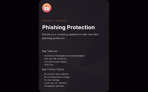 Security Insights : Phishing Protection :: Blocks known phishing URLs