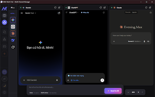 MAX - Multi Chat/AI, Multi Account & Tab Manager :: Centralize all your messaging apps, multi-accounts, and custom websites into one powerful workspace. Bypass limits in real-time.