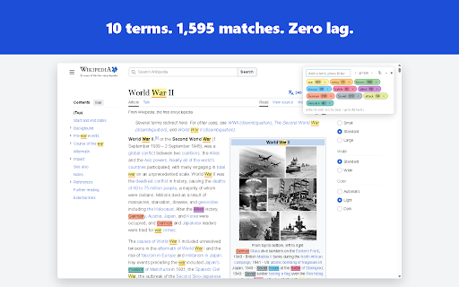 TurboFind — Highlight Multiple Words :: Highlight multiple words at once, each in its own colour. A faster Ctrl+F that won't freeze on huge pages.