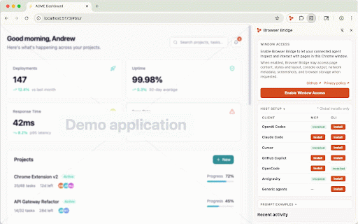 Browser Bridge (BBX) :: Local bridge between your coding agent and browser. Structured access to DOM, styles, console, network, and reversible patches.