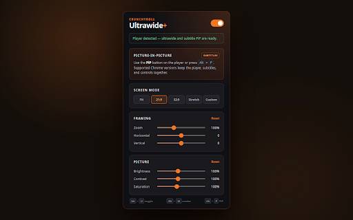 Crunchyroll Ultrawide :: Ultrawide crop, zoom, framing, and picture controls for Crunchyroll.