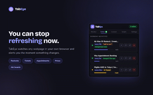 TabEye | Tab Change Monitor :: Monitor your most important tabs with powerful monitoring and notification features.