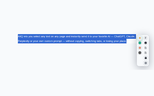 AltQ — Send Web Text to AI for ChatGPT, Claude & More :: AltQ is a fast AI web clipper. Highlight web text and send it to ChatGPT or Claude instantly. The ultimate web to AI shortcut.