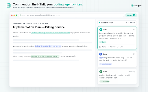 Margin :: Organization discussions on any web page.