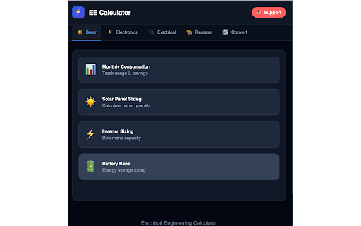 Electrical Engineering Calculator :: Offline electrical engineering suite. Solar, Motors, Resistors, and more.