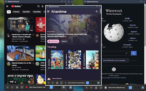Midcloud Browser - Sidebar Browser with Toolbar :: A Chrome extension with a sidebar browser featuring a bottom toolbar with home, reload, address bar, and settings.