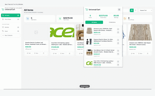 Universal Cart :: Save products from any website into one unified cart and track prices