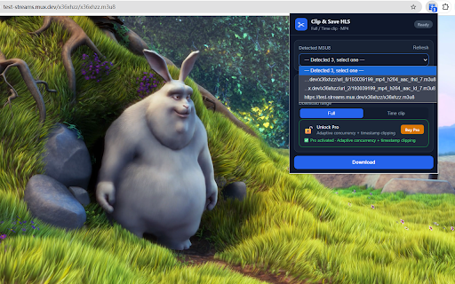Clip & Save HLS — M3U8 Downloader :: Download HLS / M3U8 videos as MP4. Clip by timestamp, AES-128 decryption, auto-detect streams. One-time Pro upgrade.