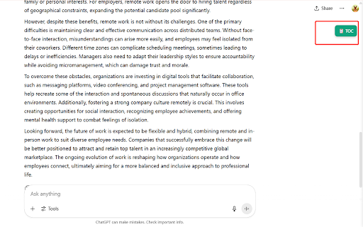 ChatGPT Table of Contents :: Display a table of contents for ChatGPT generated content in a right sidebar