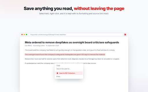 Select to PDF :: Select text from any webpage and compile it into a downloadable PDF with URL references