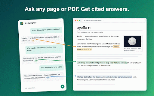 AI Highlighter :: Ask questions with AI Highlighter, a text highlighter AI tool that finds answers on web pages and in PDFs and cites its sources.
