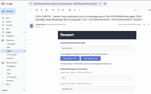 Flexport Gmail Extension :: Flexport Gmail Extension for email assignment and AI processing