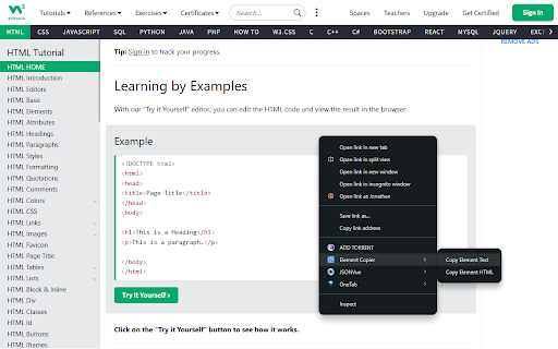 Element Copier :: Right-click on any element to copy its text or HTML