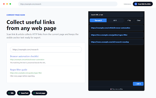 Scan link & article :: Scan links and innerText on web pages, then export results to CSV.