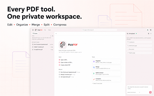 PickPDF — PDF Reader & Editor :: Read, edit, organize, fill, sign, and export PDFs locally in Chrome.