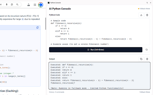 Python Console by AI Muse (Beta) :: Python Console enables you to write and execute standard Python code directly in the Web browser.