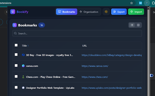 Bookify :: Smart bookmark management with intelligent search, folder organization, CSV/JSON import/export, reading list, and modern interface