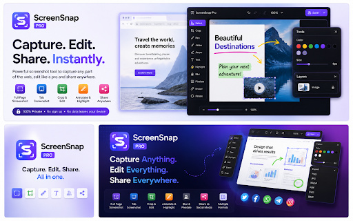 ScreenSnap Pro :: Sekme ve tam sayfa yakalama, düzenleme ve çoklu format dışa aktarma