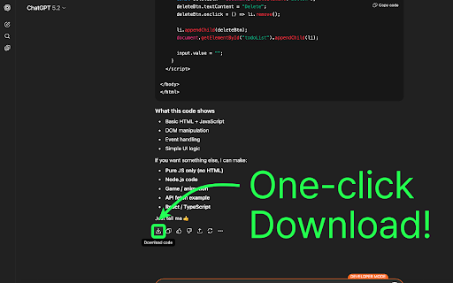 ChatGPT Code ZIP Downloader :: Download all code blocks from a ChatGPT response as a ZIP file.