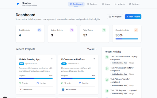 Flowtive - Project Management & Task Tracking :: Modern project management tool with Kanban boards, sprint planning, agile task tracking, and team collaboration features.