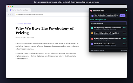 Bookmark Brain :: Semantic search and one-click save for your Bookmark Brain server.