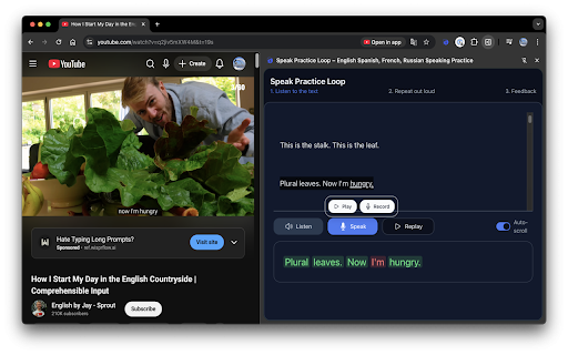 Speak Practice Loop – English Spanish, French, Russian Speaking Practice :: Practice English, Spanish, French, Russian speaking on YouTube™. Repeat phrases, get instant pronunciation feedback.