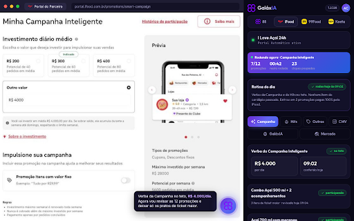 88 GaláxIA :: O portal do iFood trabalhando sozinho: Campanha Inteligente, Hits, promoções grátis e cardápio. Lê e aconselha no 99Food e na Keeta.