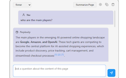 Perplexity Assistant :: Summarize web pages and ask questions using Perplexity AI. Features side panel integration and context-aware chat.