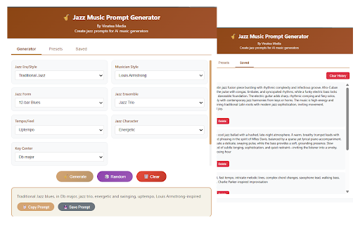 Jazz Music Prompt Generator :: Generate sophisticated jazz prompts for AI music generators like Suno and Udio
