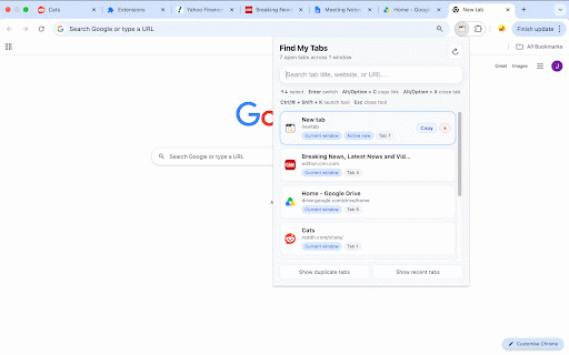 Find My Tabs - Instant Tab Search :: Quickly search, find, and switch between open Chrome tabs without hunting through tab clutter.