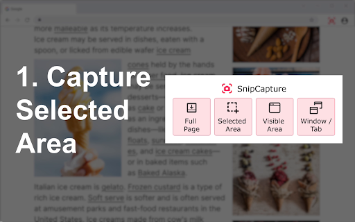 SnipCapture - Easy Screenshot & Snipping Tool (Selection,Visible,Full Page) :: One-click screenshots of full webpages, visible areas, or selected sections. Lightweight with built-in editing.