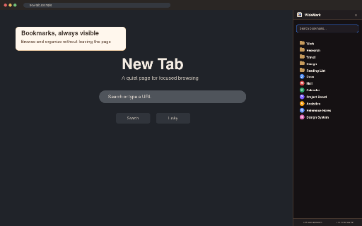WideMark: Bookmark Side Panel :: A compact bookmark manager in Chrome's side panel. Browse, search, organize, style folders, and find duplicates locally.