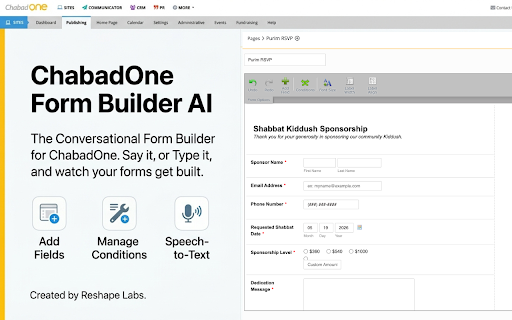ChabadOne Form Builder AI :: AI-powered form builder assistant for ChabadOne publishing pages.