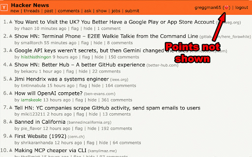 HN Points Exorcism :: removes the evil points from Hacker News
