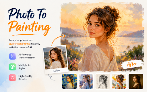 Photo To Painting - AI Art Converter :: Transform photos into paintings, sketches, watercolor, oil art, pop art, and more directly in Chrome using our AI photo to painting…