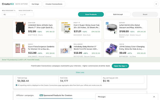 CreatorKit - Creator Connections Scanner :: Find your best Amazon Creator Connections deals — scan Sponsored Products by discount and accept the ones you want in a click.