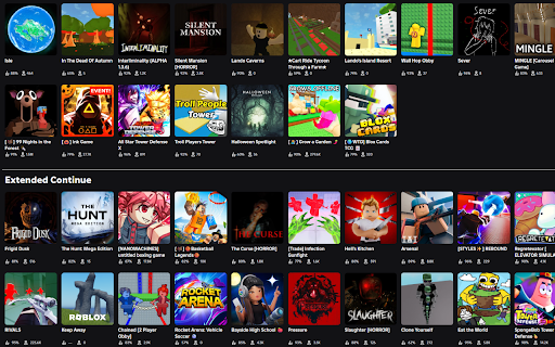 Roblox Extend Continue Page :: Keeps track of games Roblox removes from the continue page and adds them back in an extended continue section.