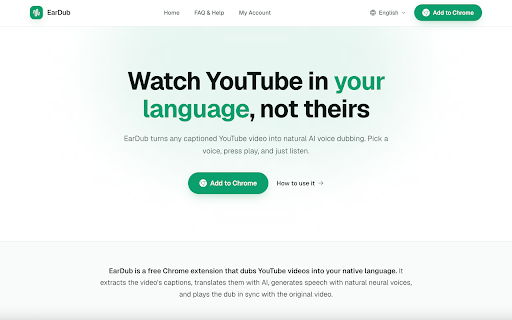 EarDub: AI Voice Translator for YouTube :: Translate YouTube videos into native-language voice dubbing and subtitles.