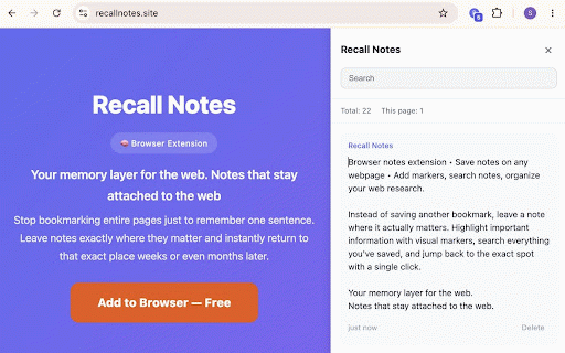 Recall Notes :: Attach notes directly to websites and instantly return to the exact place where you left them