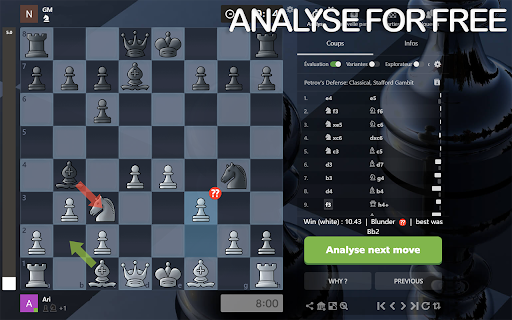 Free Chess Analyser :: Analyse your games on chess.com for free (not affiliated with Chess.com). Click on the Icon to start !