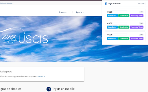 MyCasesHub :: Automatically fetch USCIS case status when logged in