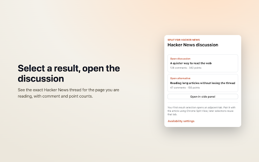 Split for Hacker News :: Find and open Hacker News discussions for the current article.
