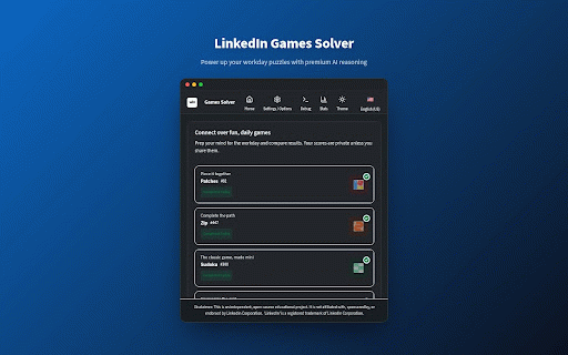 LinkedIn Games Solver :: A helper for LinkedIn Games. Auto-solve daily puzzles (Queens, Sudoku, Pinpoint, Crossclimb) with streaks and analytics.