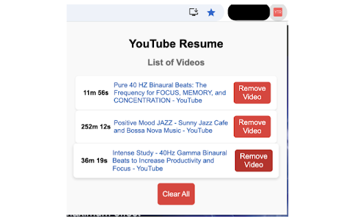 YouTube Resume :: YouTube Resume automatically saves your YouTube video's last-watched timestamp, along with the video’s URL and title.