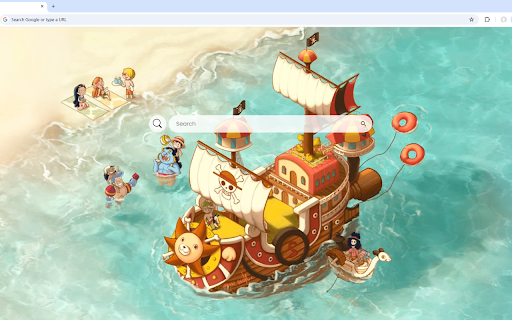 One Piece Live Wallpaper :: One Piece pirate ship on the beach, with One Piece characters having fun on the sand.